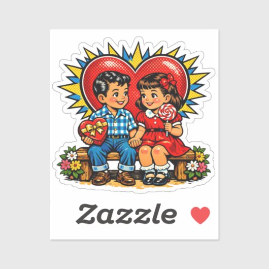 Valentinstag | Retro Pop Art Vintage Aufkleber (Blatt)