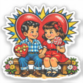 Valentinstag | Retro Pop Art Vintage Aufkleber (Vorderseite)