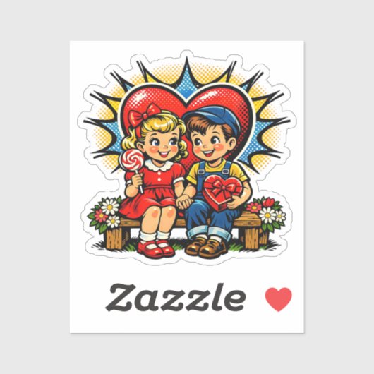 Valentinstag | Retro-Pop-Art-Vintage Aufkleber (Blatt)