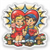 Valentinstag | Retro-Pop-Art-Vintage Aufkleber (Vorderseite)