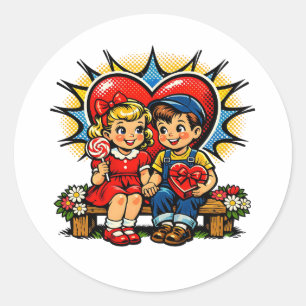 Valentinstag Retro-Pop-Art Vintage Runder Aufkleber