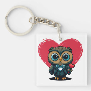 Valentinstag Romantik mit Adorable Owl Groom Schlüsselanhänger