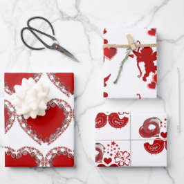 Valentinstag Romantische HerzloveBirds Cupid Kunst Geschenkpapier Set