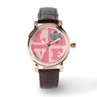 Valentinstag Romantische rosa Liebe Foto Armbanduhr