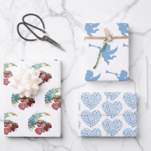 Valentinstag Romantische Rose Cupid Hearts Blue Ar Geschenkpapier Set