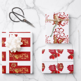 Valentinstag Romantische Rose Herzflora Geschenkpapier Set