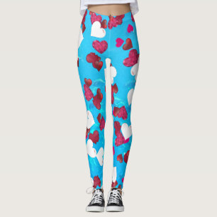 Valentinstag Romantische Schwungvolle Herzen Aqua  Leggings
