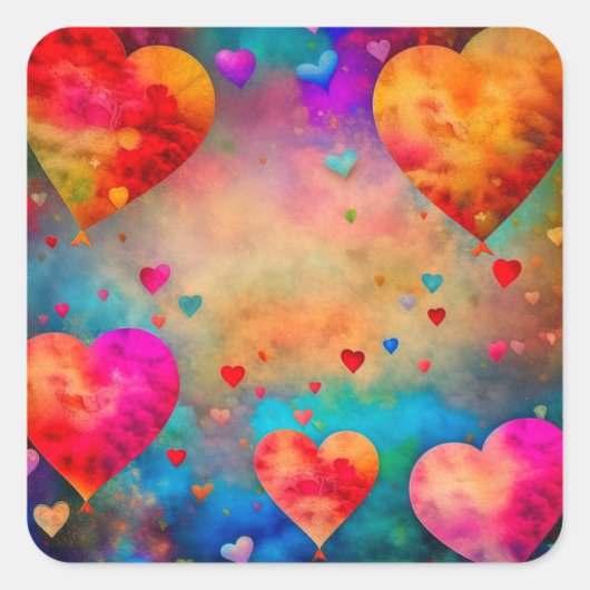 Valentinstag Romantische Vintage Herzen Quadratischer Aufkleber (Vorderseite)