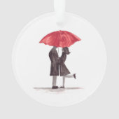 Valentinstag romantisches Paar mit rotem Schirm Ornament (Rückseite)
