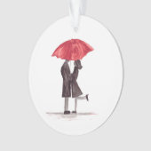 Valentinstag romantisches Paar mit rotem Schirm Ornament (Vorderseite)