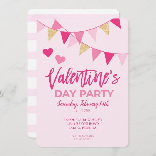 Valentinstag Rosa-Banner-Party Einladung (Vorne/Hinten)