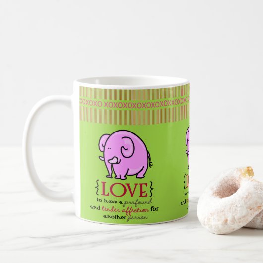 Valentinstag Rosa Elefantengrüne Tasse (Mit Donut)
