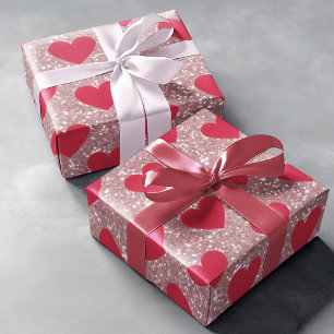 Valentinstag Rosa Glitter & Herzen Geschenkpapier