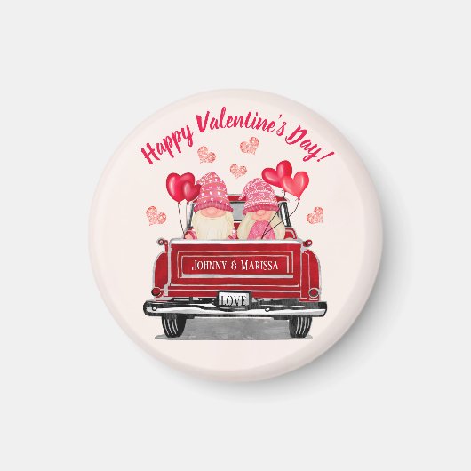 Valentinstag Rosa Gnome Vintage Truck-Liebe Magnet (Vorne)