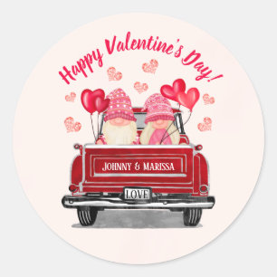 Valentinstag Rosa Gnome Vintage Truck-Liebe Runder Aufkleber