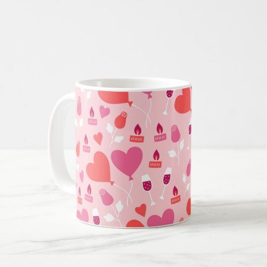 Valentinstag Rosa Herz Balloons Muster Kaffeetasse (Vorderseite Links)