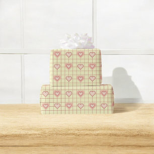 Valentinstag Rosa Herz Creme Karomuster Geschenkpapier