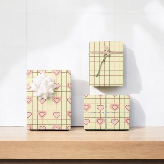 Valentinstag rosa Herzcreme Schachtelmuster Geschenkpapier Set