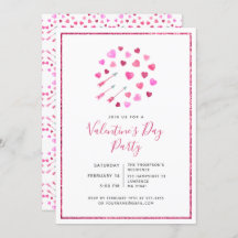 Valentinstag Rosa Herzen und Pfeile Einladung