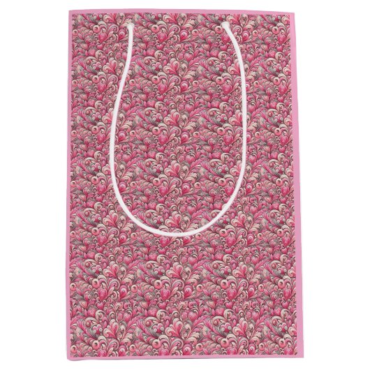 Valentinstag Rosa Herzen und Wirbel Mittlere Geschenktüte (Vorderseite)