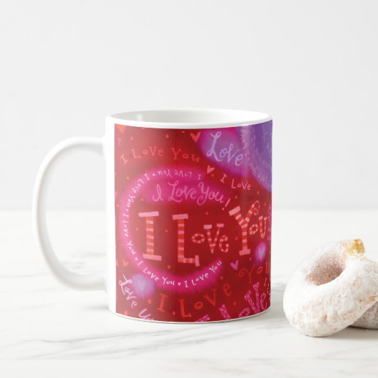 Valentinstag Rosa I Liebe Typografie Kaffeetasse (Mit Donut)