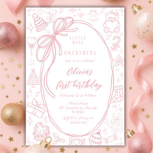 Valentinstag Rosa Little Miss ONEderful 1. Geburts Einladung