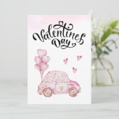 Valentinstag rosa Niedliches Auto Feiertagskarte (Stehend Vorderseite)