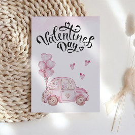 Valentinstag rosa Niedliches Auto Feiertagskarte