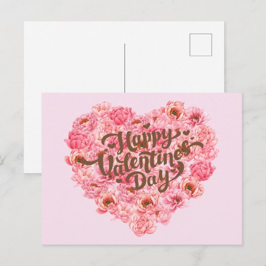 Valentinstag Rosa Peony Postkarte (Vorne/Hinten)