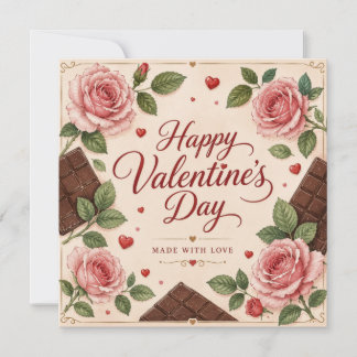 Valentinstag Rosa Rosen Schokoladenriegel Karte