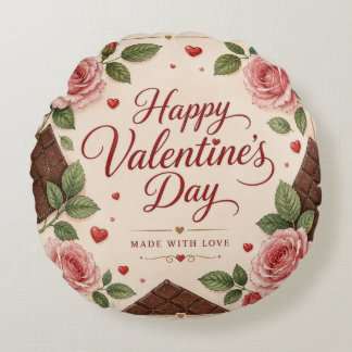Valentinstag Rosa Rosen Schokoladenriegel Rundes Kissen