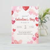 Valentinstag Rosa rote Herzen Einladung (Stehend Vorderseite)
