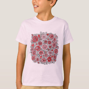 Valentinstag Rosa Rote Rosen Herzen Kritzeleien T-Shirt