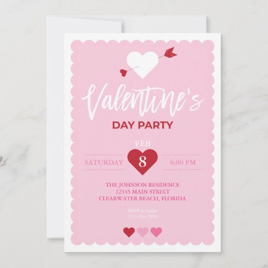 Valentinstag Rosa Scallop Edge Party Einladung (Vorderseite)
