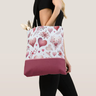Valentinstag Rosa und Rote Herzen, Farbblock Tasche