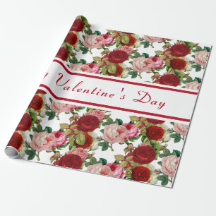 Valentinstag Rosa und Rote Rosen Blumenmuster Geschenkpapier