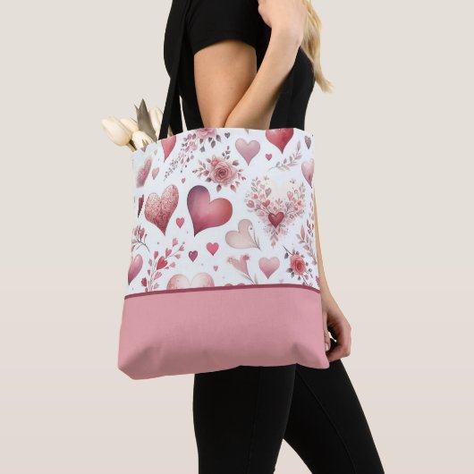 Valentinstag Rosa und Rotes Herz, Farbblock Tasche (Von Nahem)