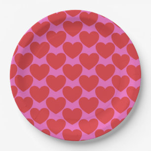 Valentinstag-Rosa und Rotes Herz-Muster-Party Pappteller