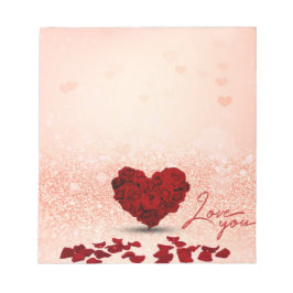 Valentinstag Rose Herz Bouquet - Notepad Notizblock