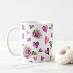 Valentinstag Rose mit rotem Herzen Wasserfarben Kaffeetasse