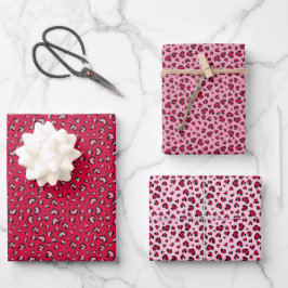 Valentinstag Rot Rosa Herz Leopardendruck Geschenkpapier Set
