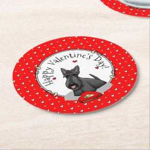 Valentinstag (rot) Schottischer Hund (schwarz) Nie Runder Pappuntersetzer