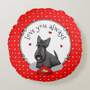 Valentinstag (rot) Schottischer Hund (schwarz) Nie Rundes Kissen