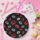 Valentinstag Rot Silber Glitter Lippen auf Schwarz Pappteller (Party)