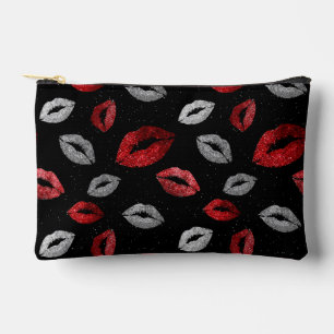 Valentinstag Rot Silber Glitter Lippen auf Schwarz Zubehörtasche