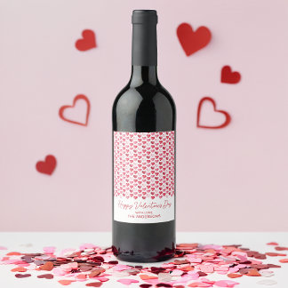 Valentinstag-Rot- und Rosa-Wasserfarben-Herzen Weinetikett