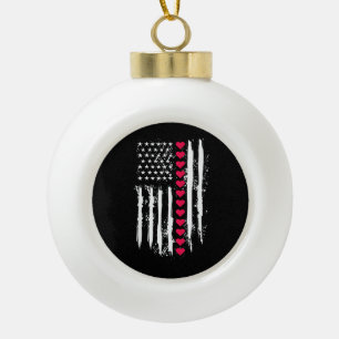 Valentinstag Rote Herzen US Amerikanische Flagge P Keramik Kugel-Ornament