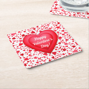 Valentinstag Rote Konfetti-Herzen Personalisiert Rechteckiger Pappuntersetzer