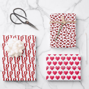 Valentinstag Rote Liebe und Herz Stilvoll Geschenkpapier Set