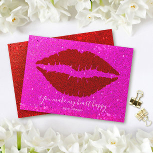 Valentinstag Rote Lippen Pink Glitter Make Herz Gl Feiertagskarte